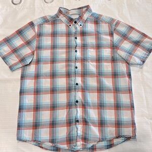 Men’s Columbia sportswear blue & orange short sleeve button down shirt M